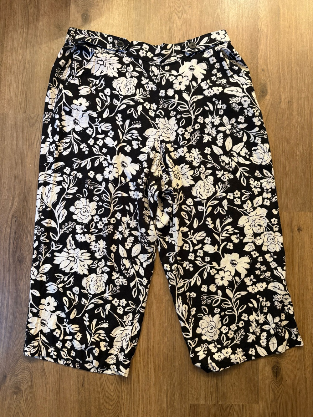 Croft & Barrow Linen Blend Pants Pull On w/Pockets Cropped Black & White Size 1X